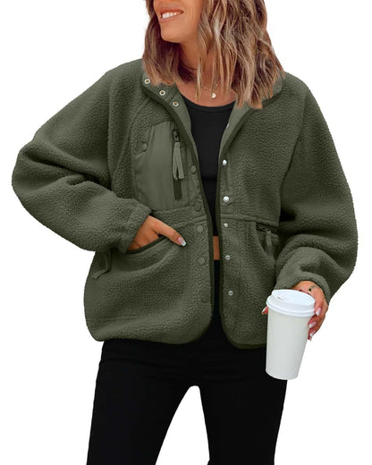 Damen Fleecejacke Weich und Warm mit Taschen