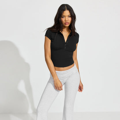 Damen Polo-Shirt Kurz Modern Knöpfe