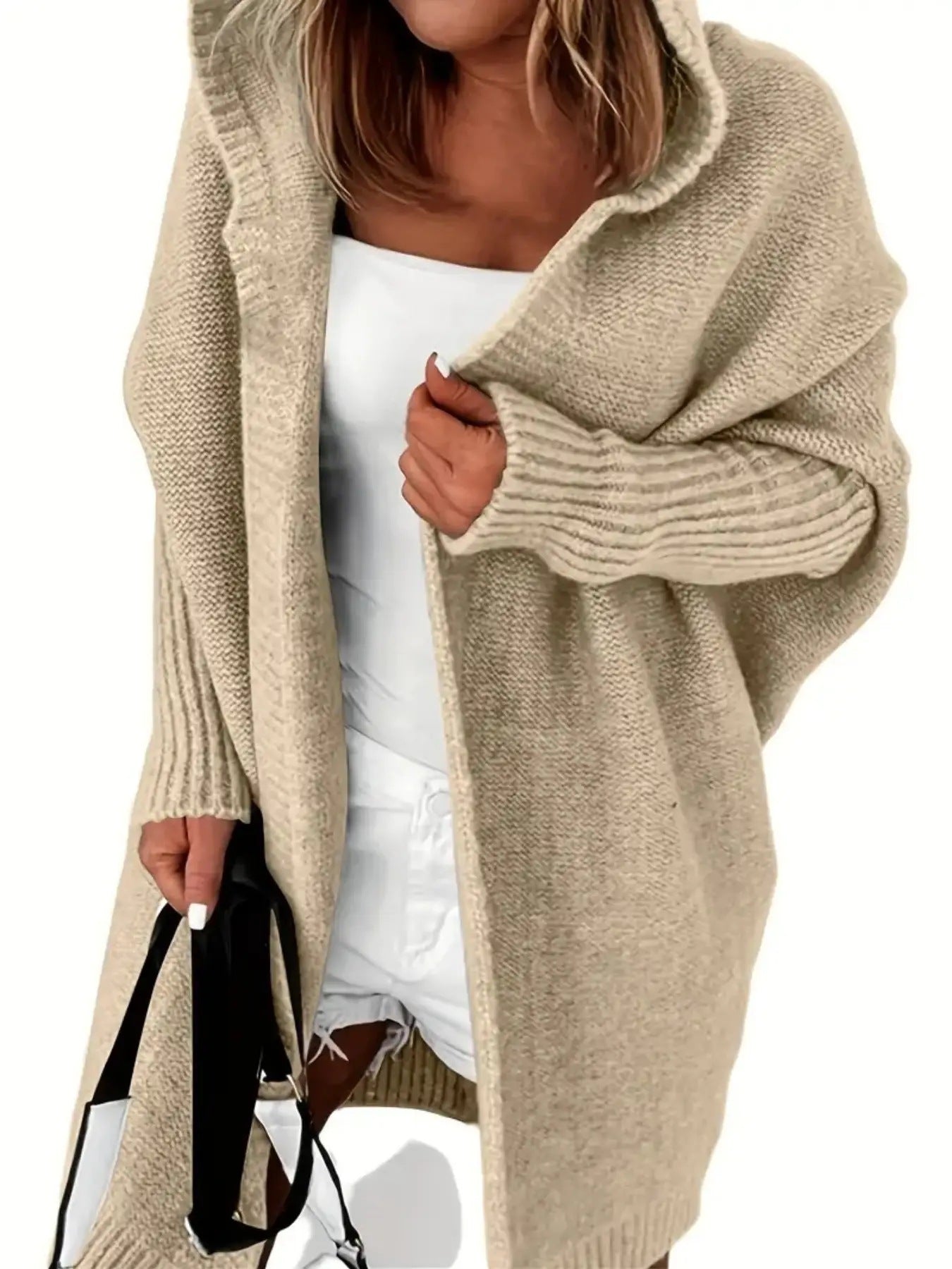 Damen Strickjacke Kapuze Weite Passform