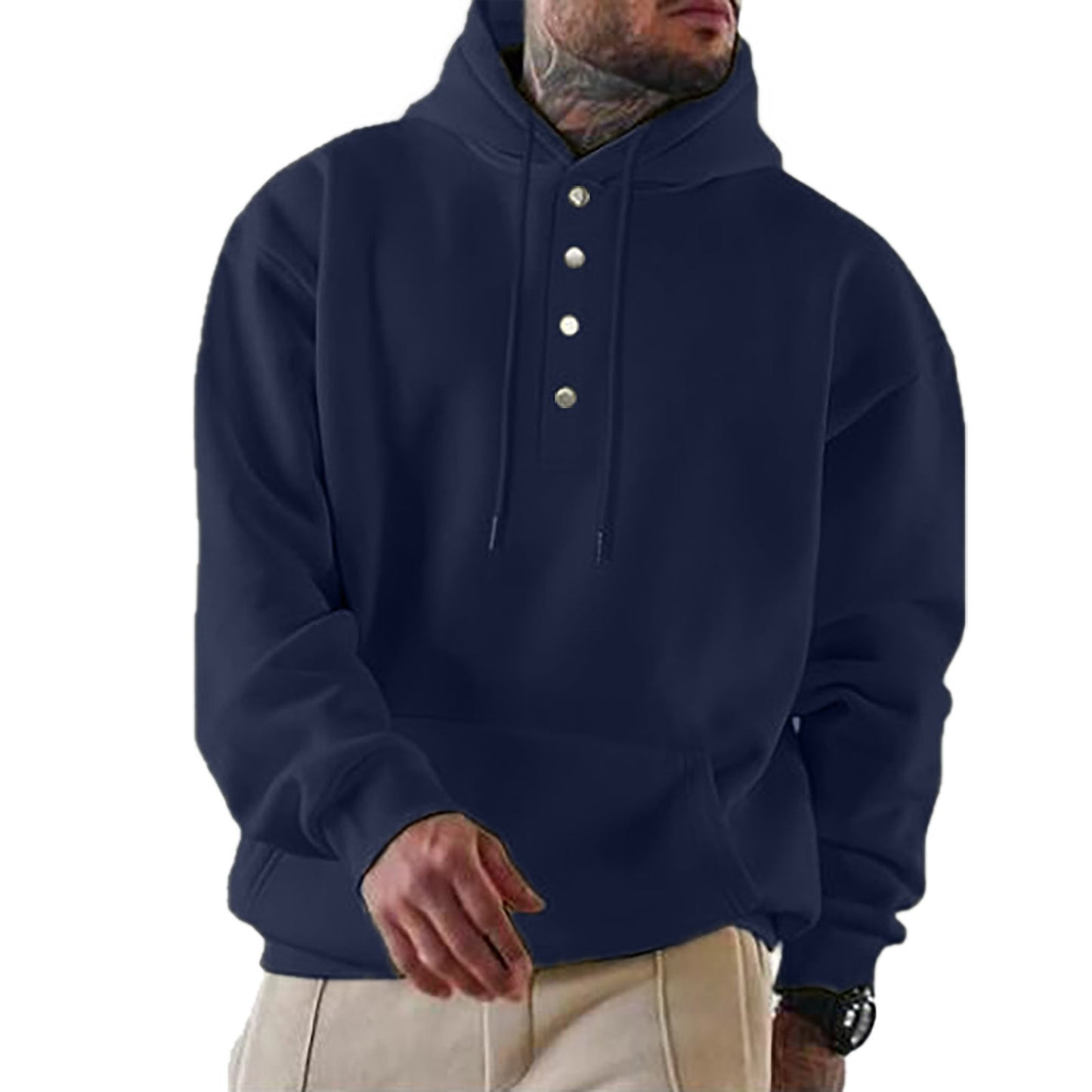 Herren Hoodie Kapuze Trendy Knopfverschluss Praktisch