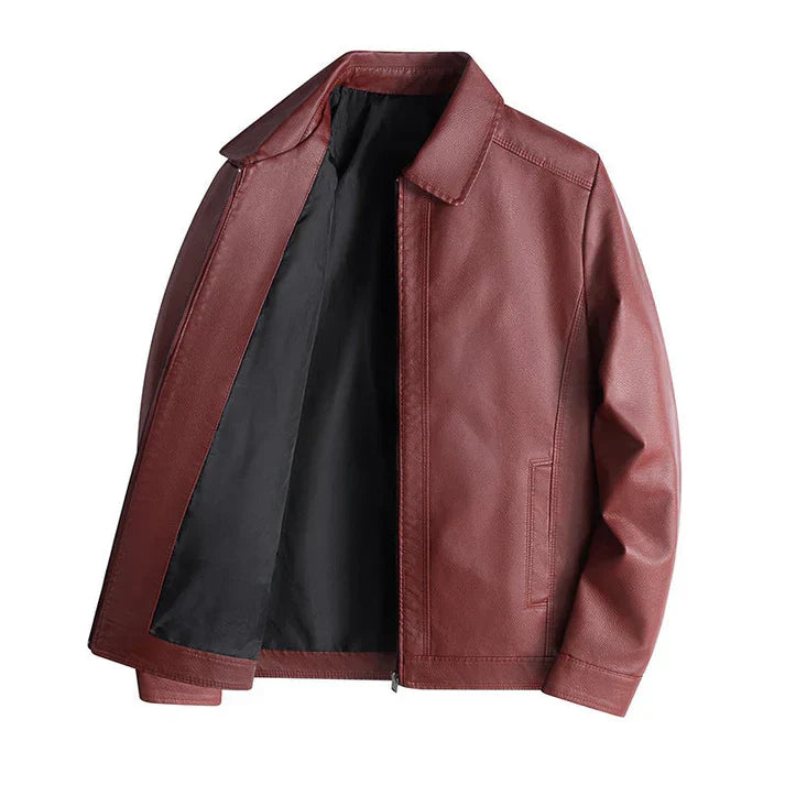 Slim Fit Lederjacke Modern Stehkragen Reißverschluss