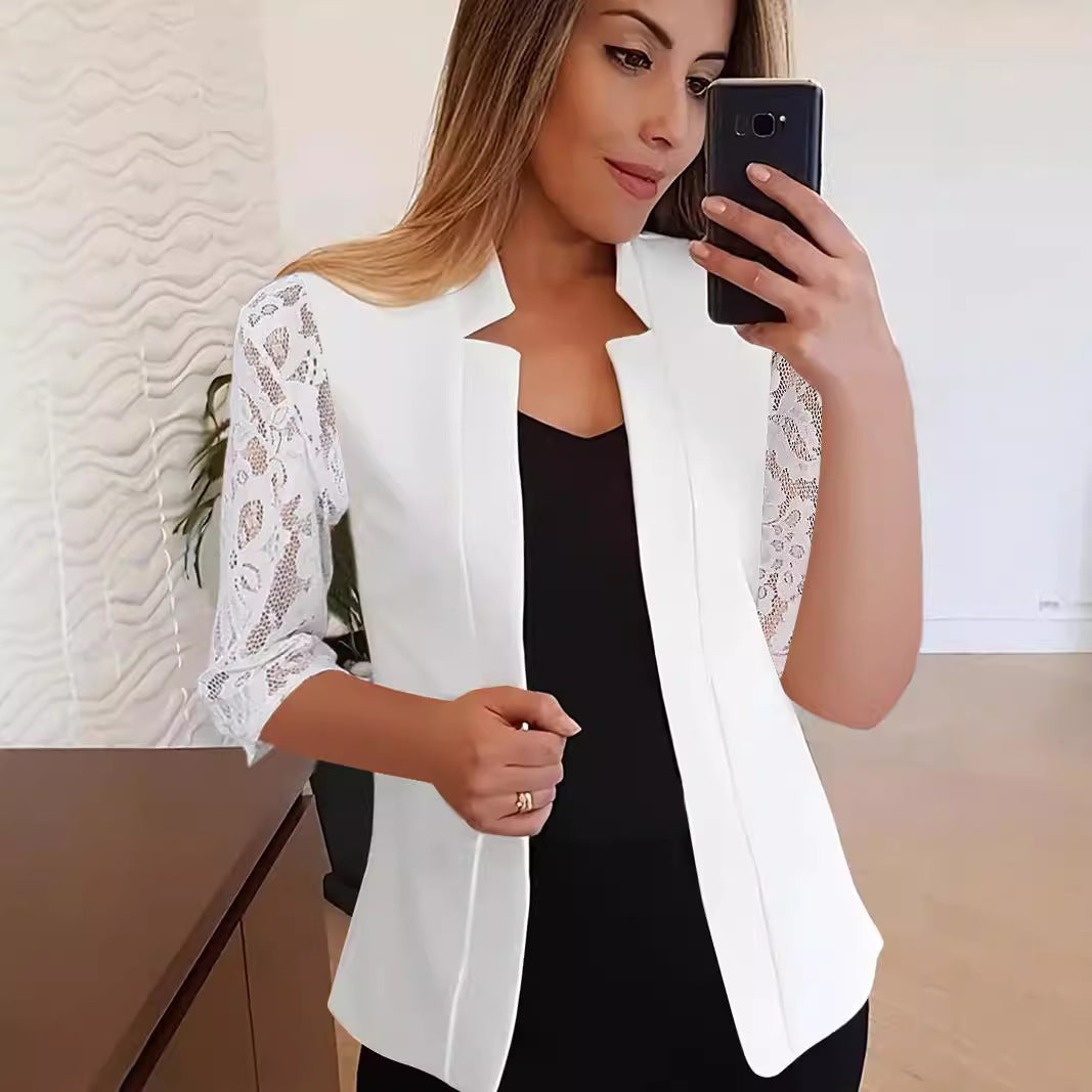 Damenblazer Elegant Spitze Detail Frauenjacke - IdealeKleiden