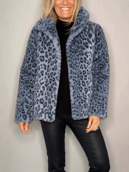 Mantel Damen Oversized Kunstpelz Leopardenmuster