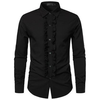 Herren Langarmhemd Elegantes Design Rüschen Knöpfe