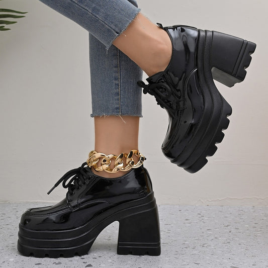 Damen Plateau-Schuhe Robust Glänzend - IdealeKleiden