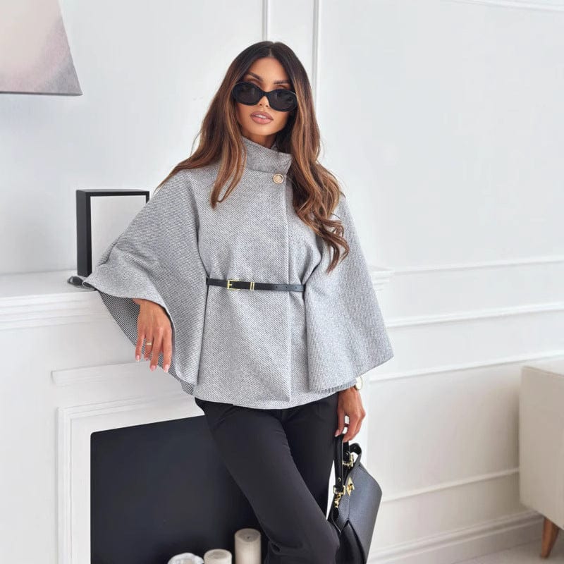 Elegantes Wollcape Damen Mantel mit Gürtel