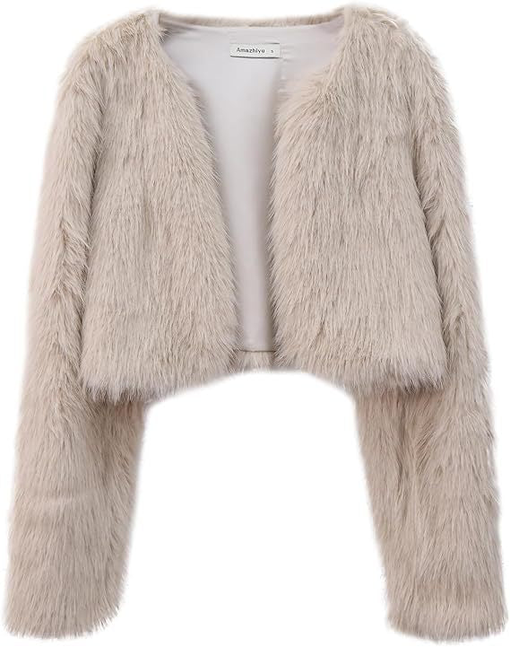 Damen Kurzjacke Flauschig Offener Schnitt Chic