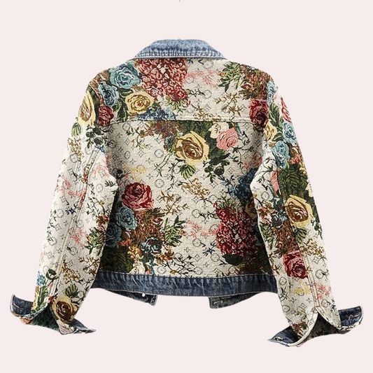 Elegante Damen Denimjacke Blumenmuster Herbstmode - IdealeKleiden
