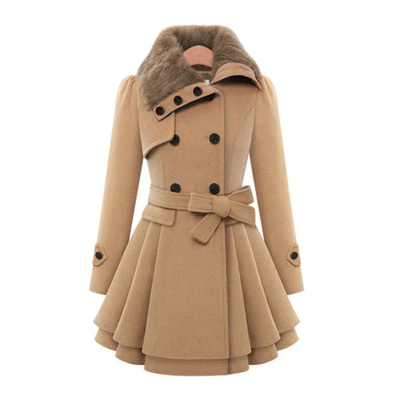 Damen Trenchcoat Vegan Fell Gürtel Stylish