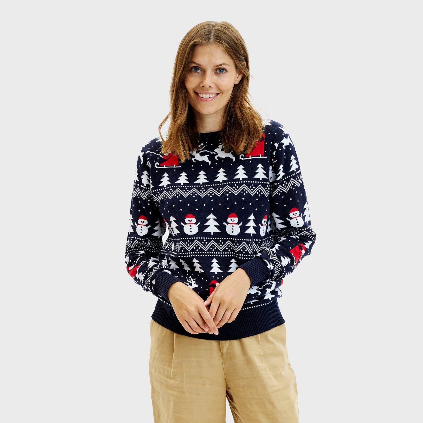 Weihnachtspullover Damen Navy Blau Stilvoll - IdealeKleiden