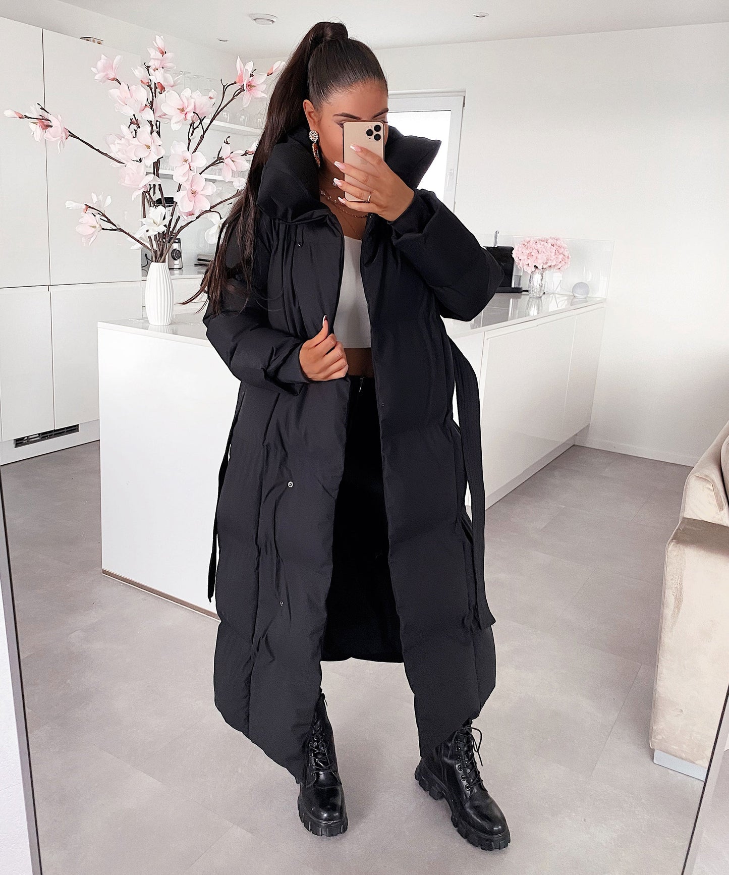 Damen Winterparka Oversized Lang Steppweste