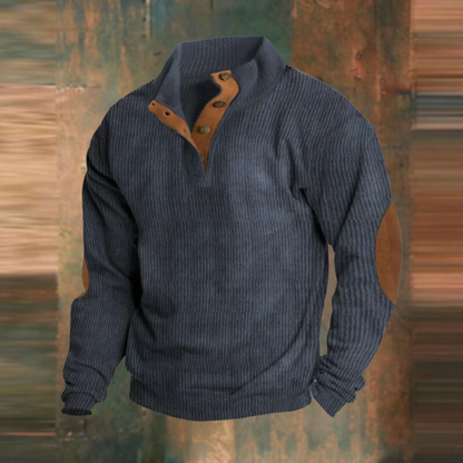 Herren Pullover Lässig Gerippt Knopfkragen