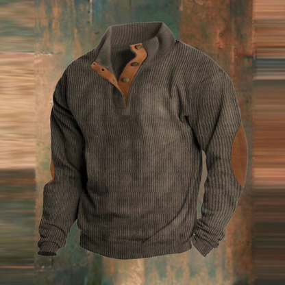 Herren Pullover Lässig Gerippt Knopfkragen