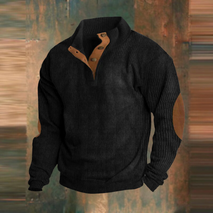 Herren Pullover Lässig Gerippt Knopfkragen