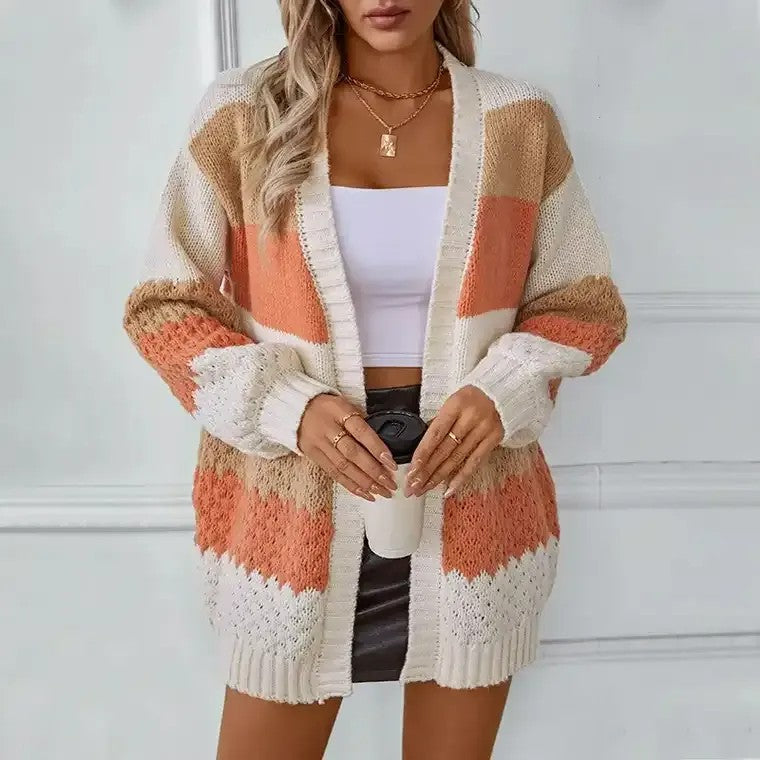 Damen Strickcardigan Farbblock Trendig Offen