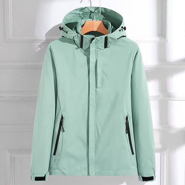 Damen Outdoor Jacke Warm Kapuze Reißverschluss - IdealeKleiden