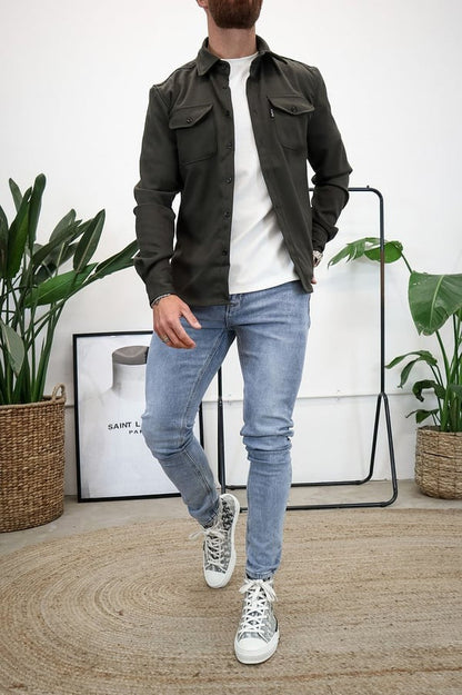 Herren Overshirt Modern Knöpfe und Taschen