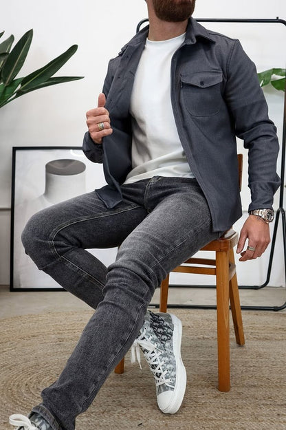 Herren Overshirt Modern Knöpfe und Taschen
