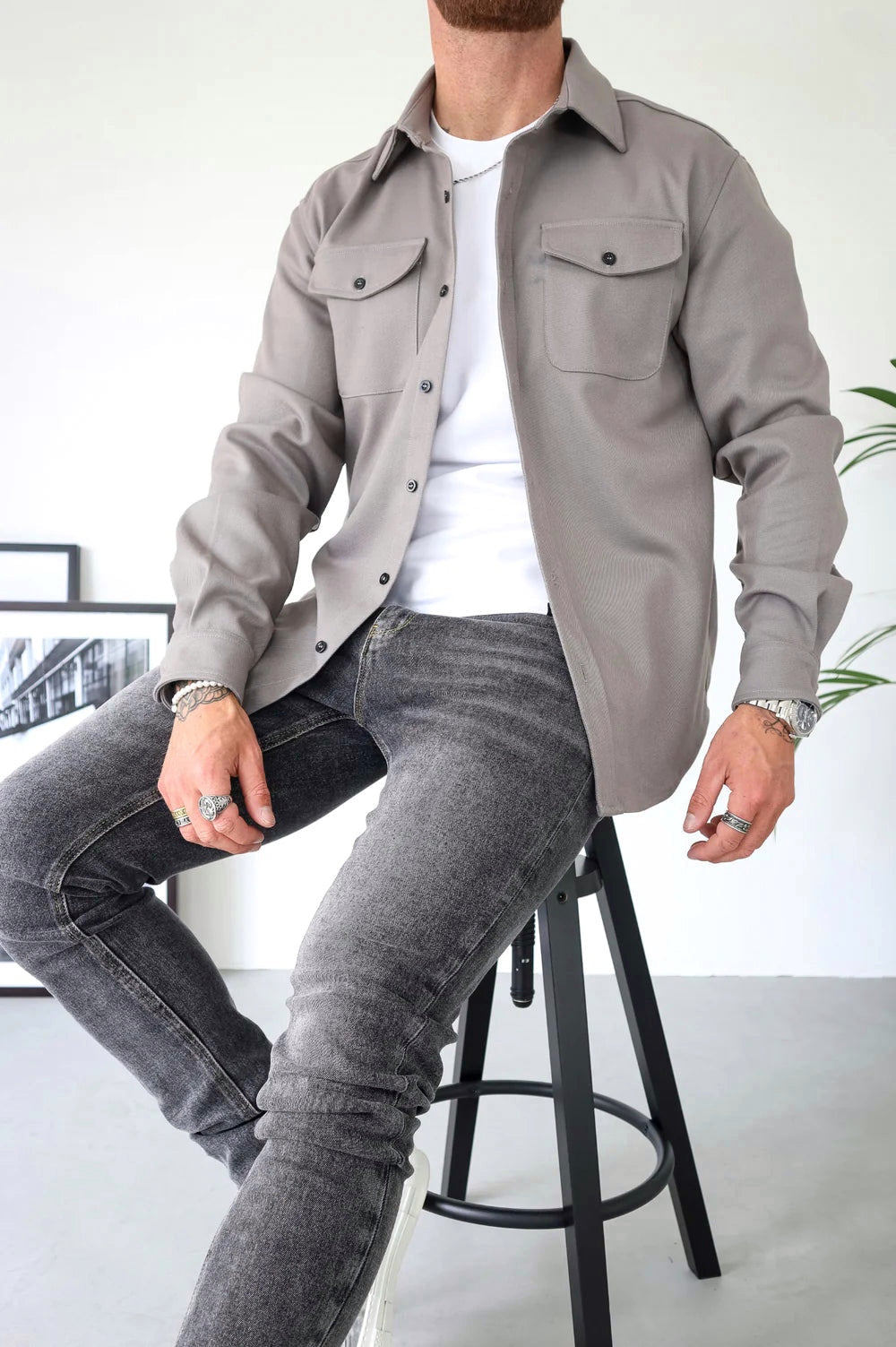 Herren Overshirt Langarm mit Brusttasche