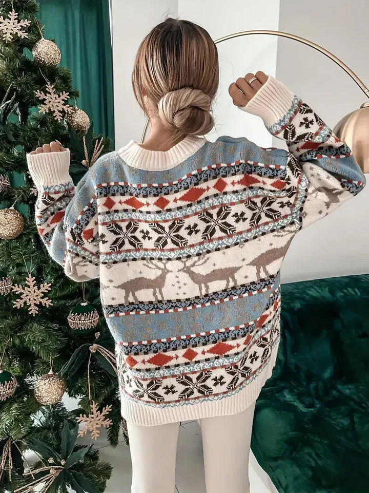 Weihnachts-Pullover Damen Oversized Lockere Passform - IdealeKleiden