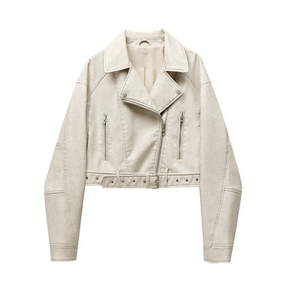 Damen Lederjacke Elegant Schnitt mit Reißverschluss
