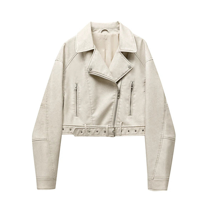 Damen Lederjacke Elegant Schnitt mit Reißverschluss