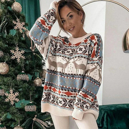 Weihnachtspullover Damen Reh Motiv Wollig