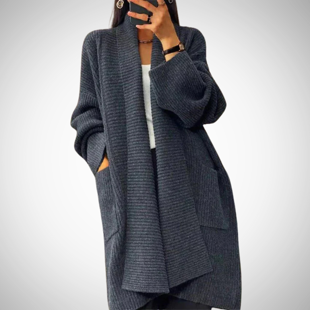 Damen Strickcardigan Oversized mit Taschen und Langarm