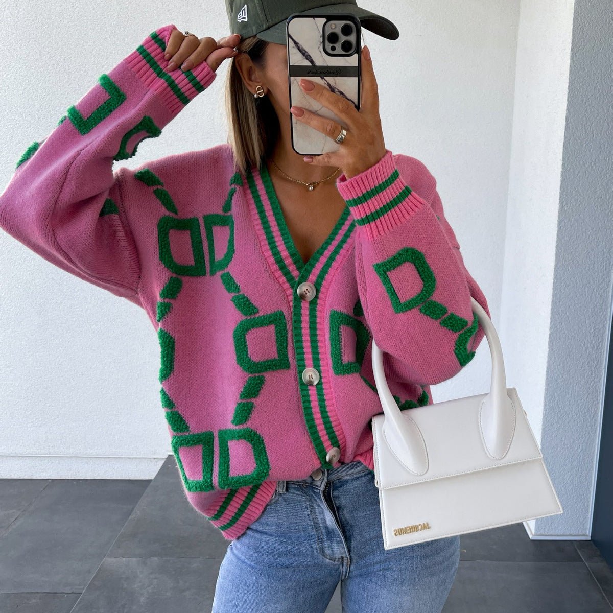 Damen Cardigan Oversized Gemütlich Geometrisch