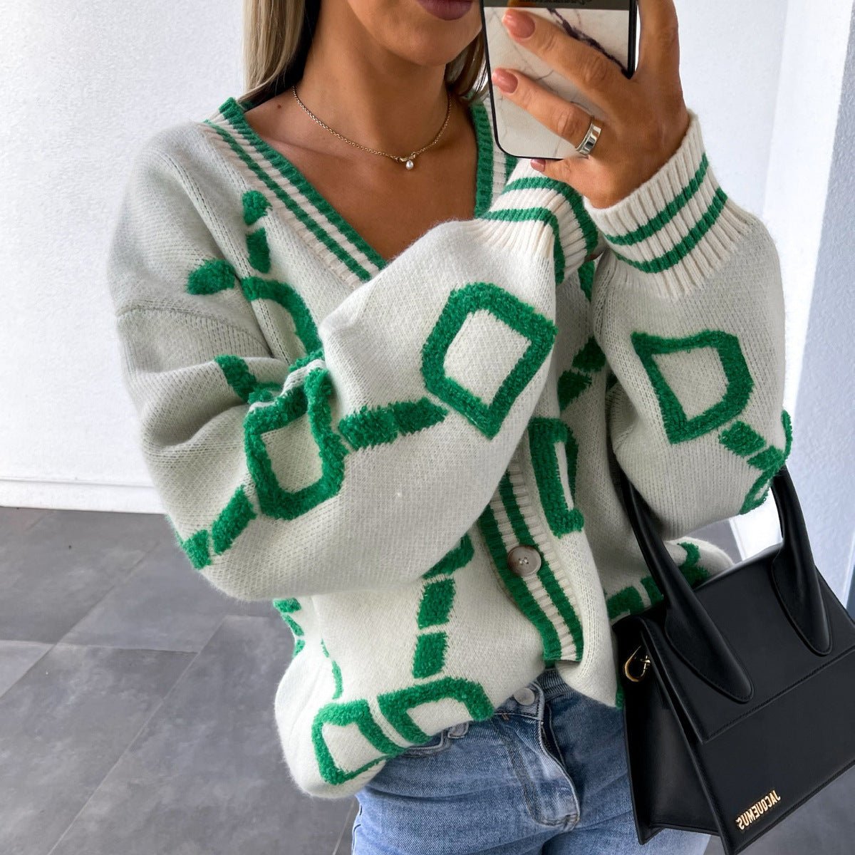 Damen Cardigan Oversized Gemütlich Geometrisch