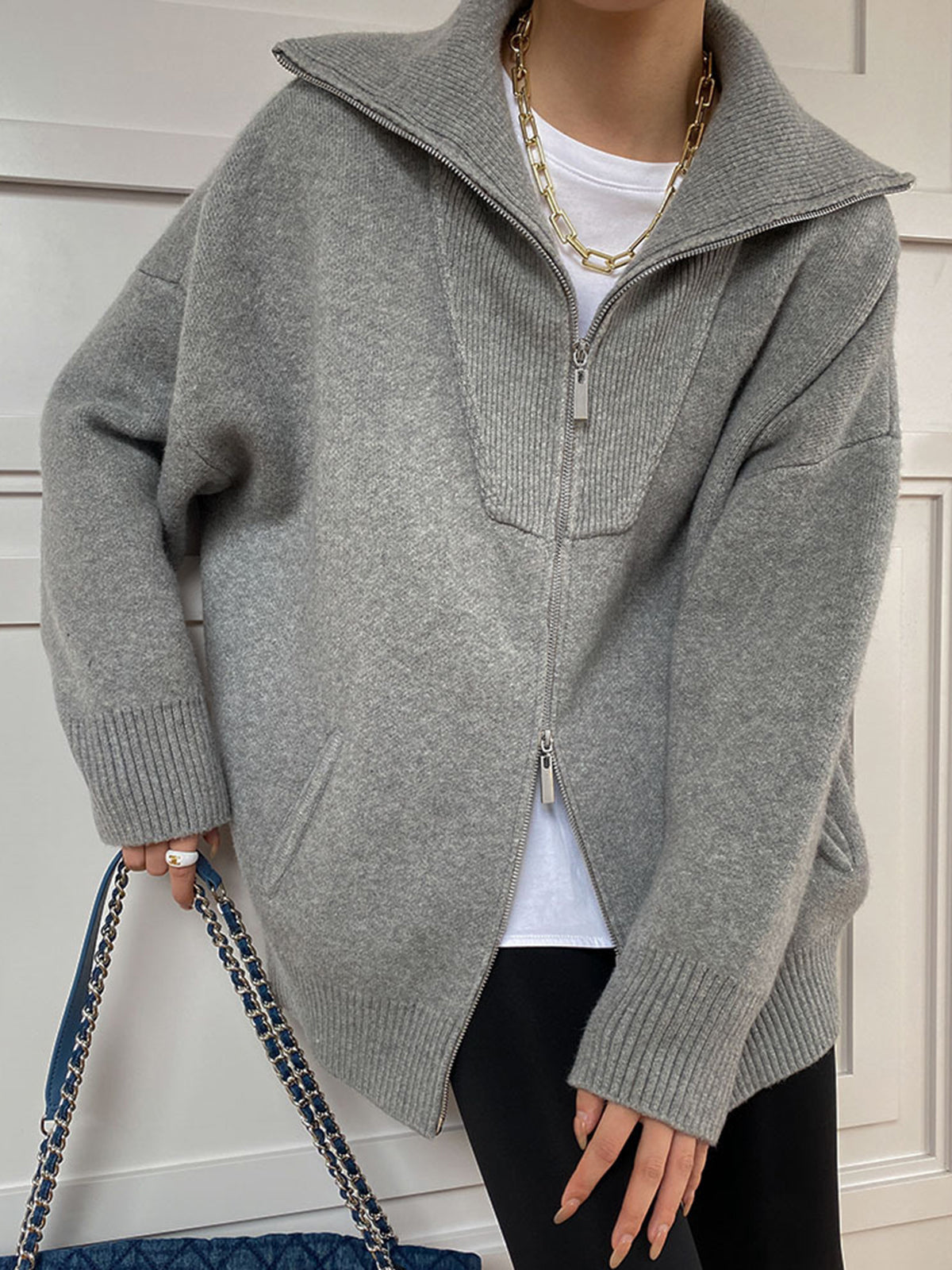 Große Größen Damen Strickjacke Offener Kragen
