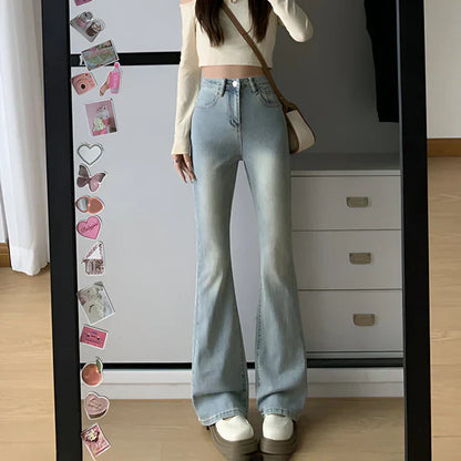Hoch Taillierte Frauenjeans mit Flare Bein und Stretch