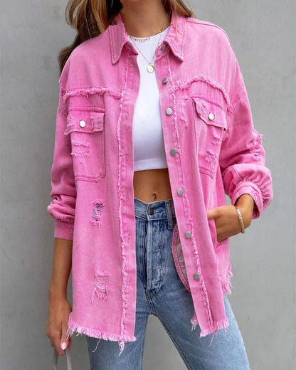 Rissige Denimjacke Trendy Style