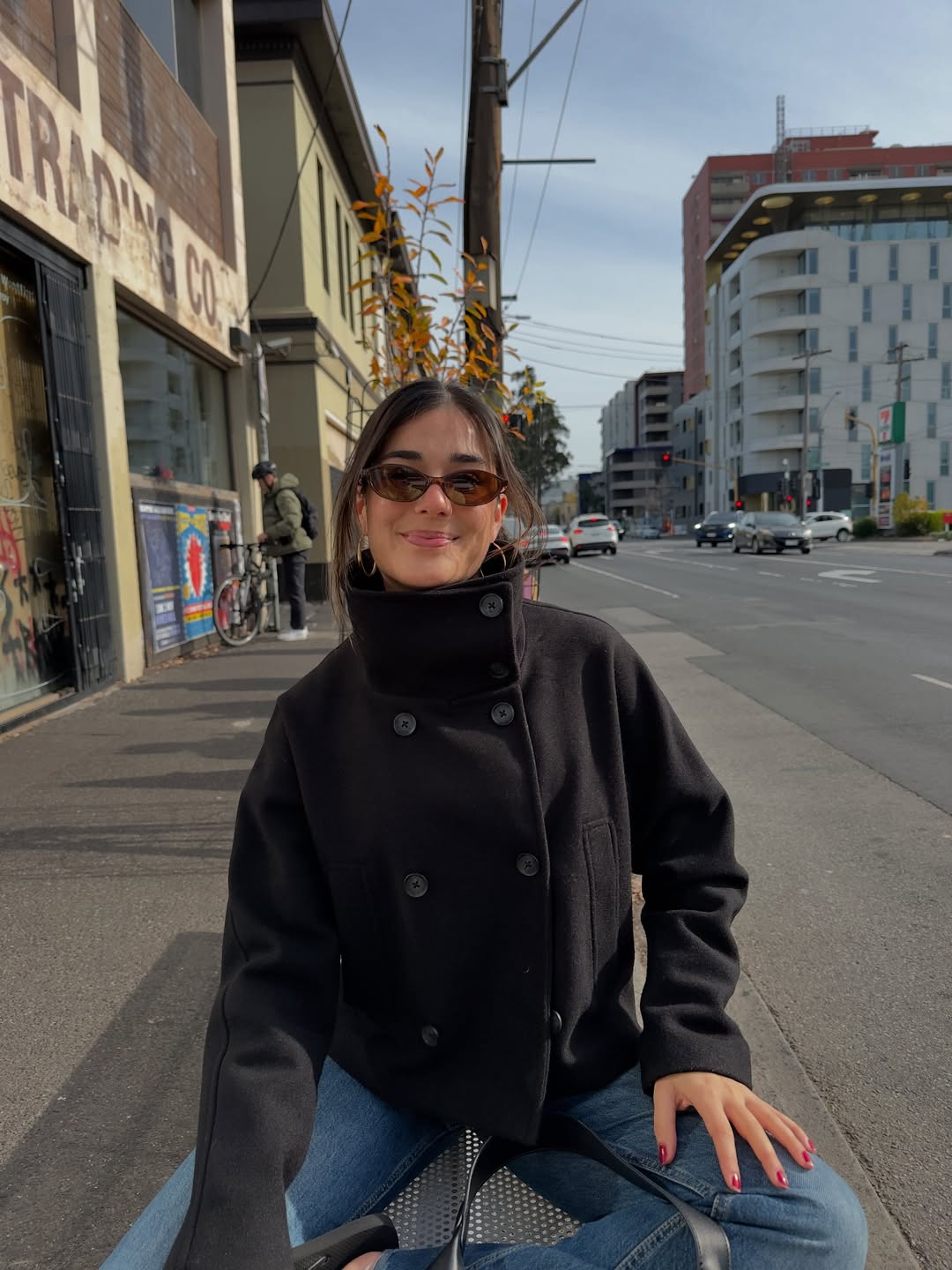 Oversized Wolljacke Stehkragen Doppelknöpfe