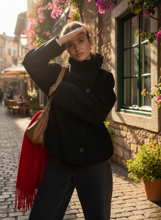 Oversized Wolljacke Stehkragen Doppelknöpfe - IdealeKleiden