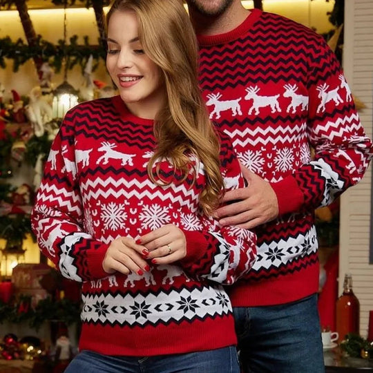 Weihnachtspullover für Paare Rundhals Langarm