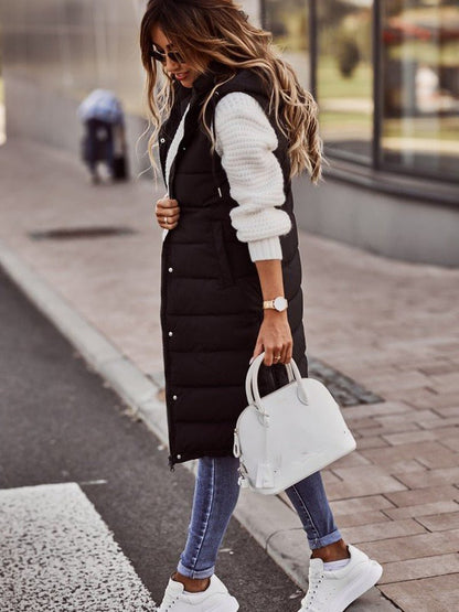 Damen Winterjacke Lange Kapuzenweste - IdealeKleiden