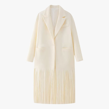 Elegante Damenjacke Creme Weiß Fransen Detail