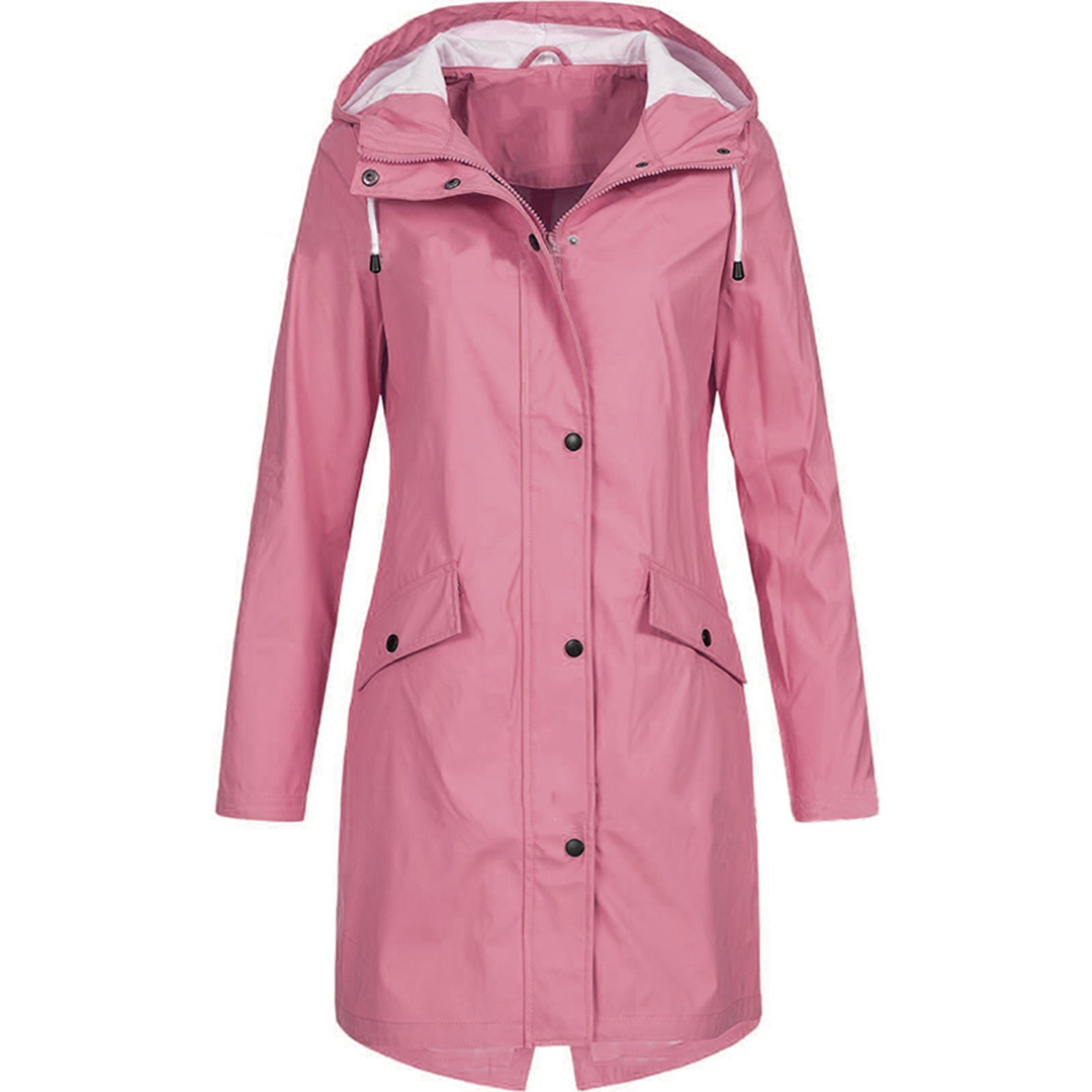 Wasserdichte Outdoorjacke Lang Schwarz Winddicht