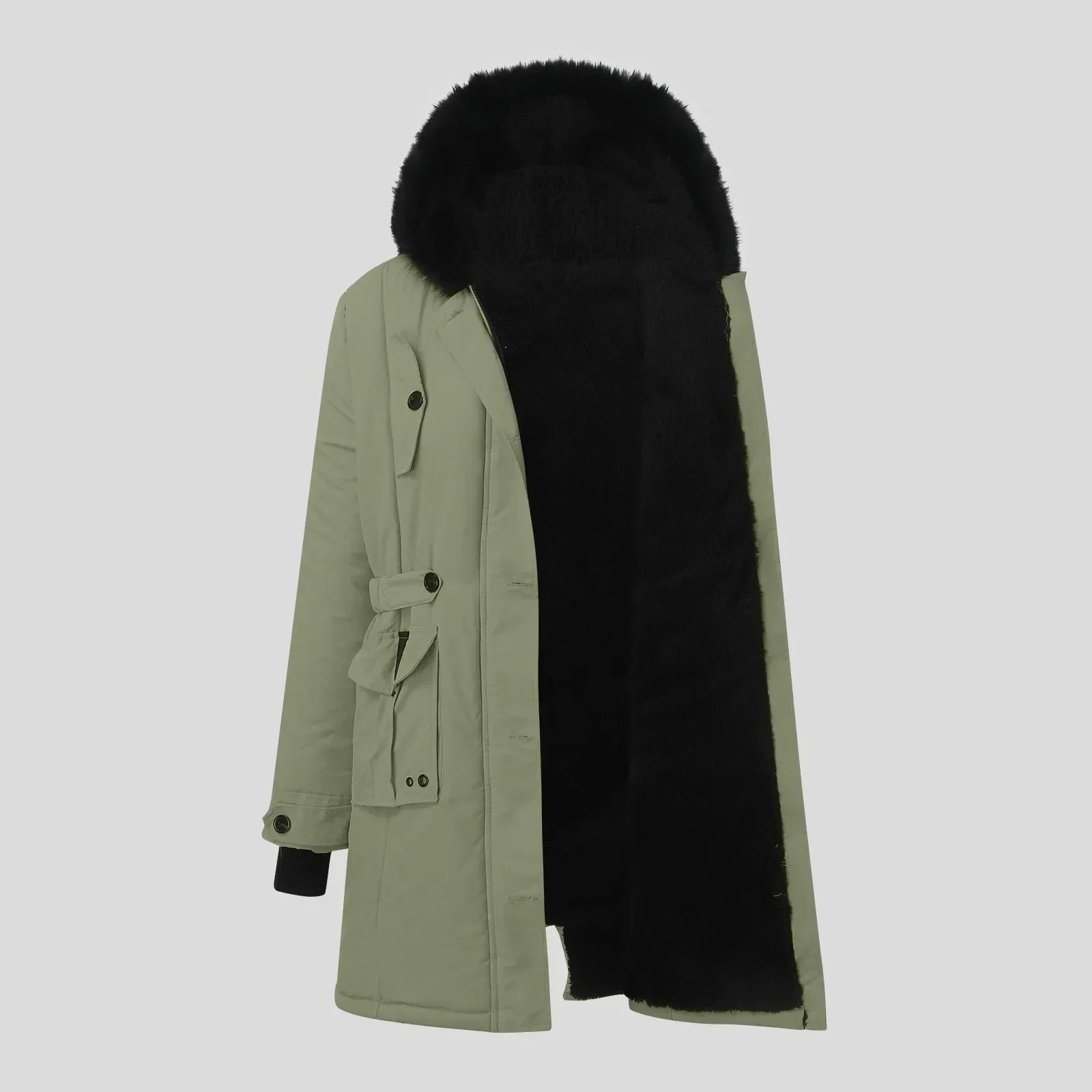 Damen Freizeitparka mit schwarzer Kunstfellkapuze - IdealeKleiden