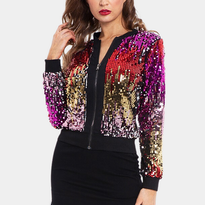 Herbstjacke Damen Pailletten Kurz Modisch