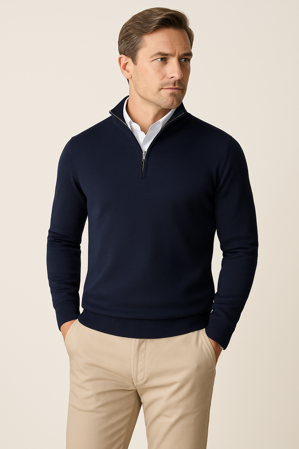 Herren Pullover Viertelreißverschluss Modern Sportlich