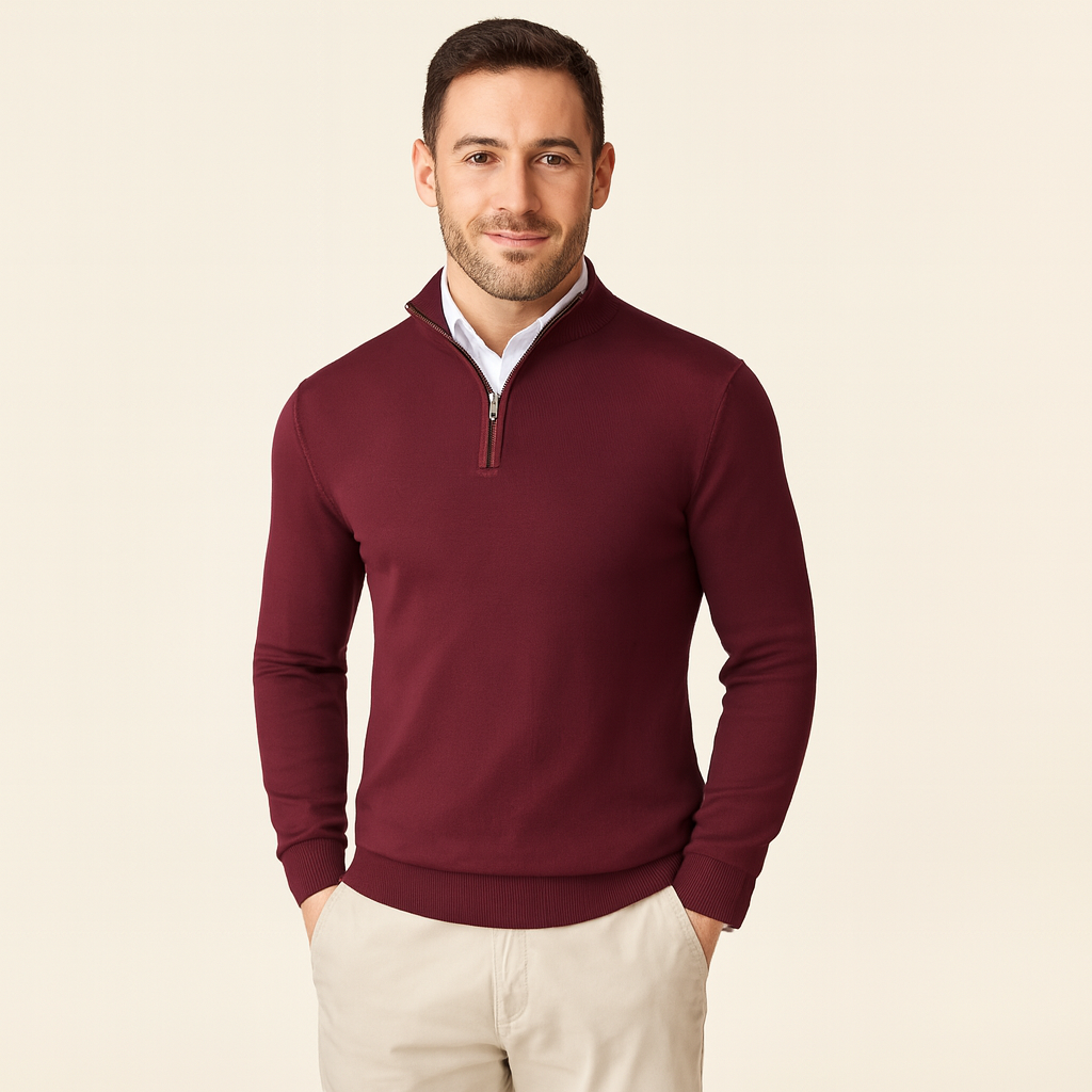 Herren Pullover Viertelreißverschluss Modern Sportlich