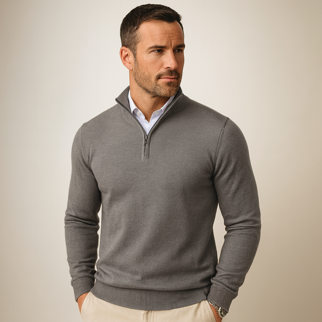 Herren Pullover Viertelreißverschluss Modern Sportlich