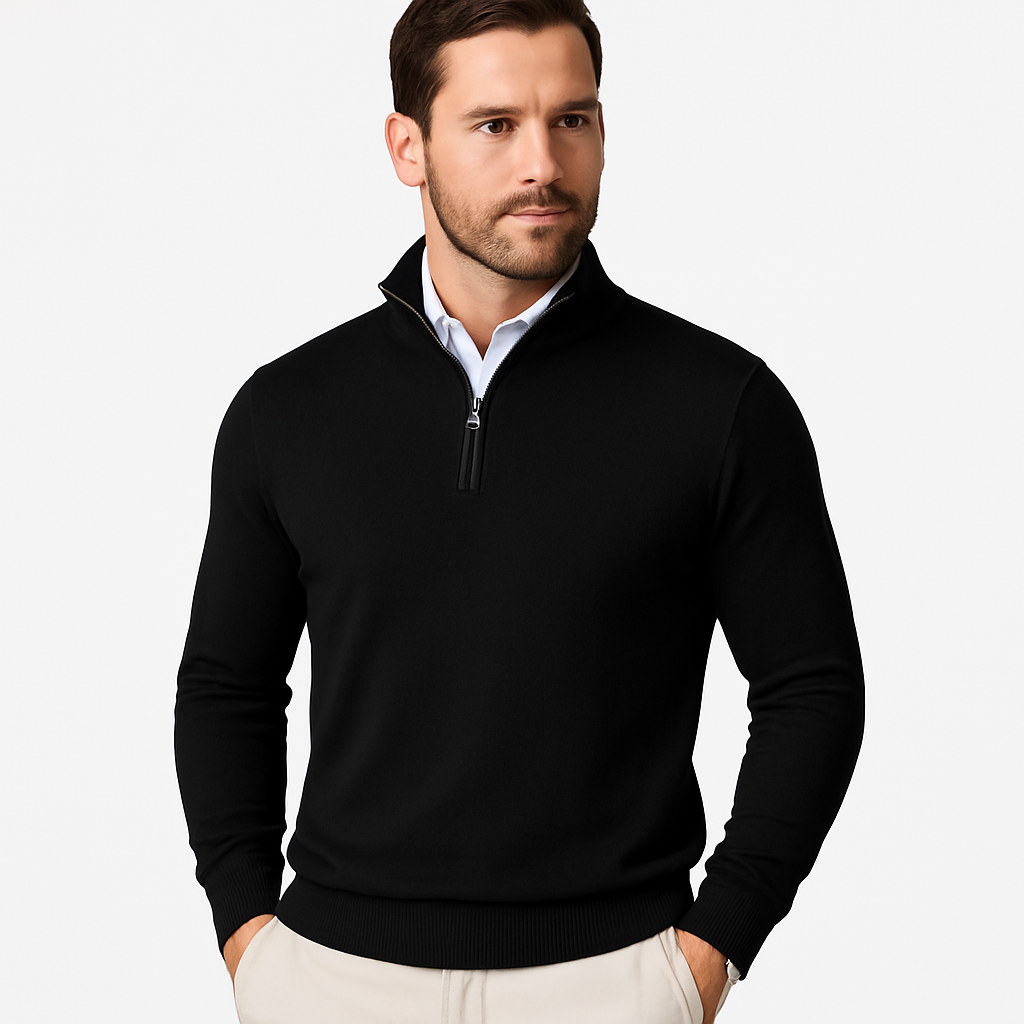 Herren Pullover Viertelreißverschluss Modern Sportlich