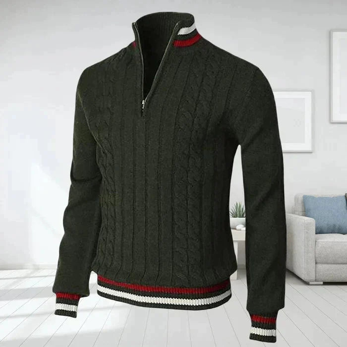 Herren Polo Pullover Warm V-Ausschnitt Reißverschluss