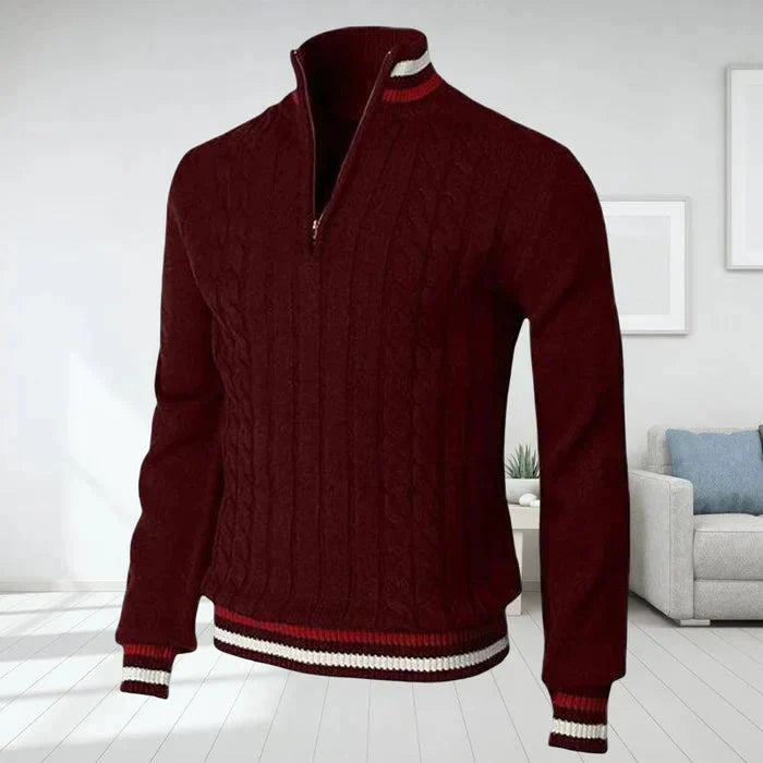 Herren Polo Pullover Warm V-Ausschnitt Reißverschluss