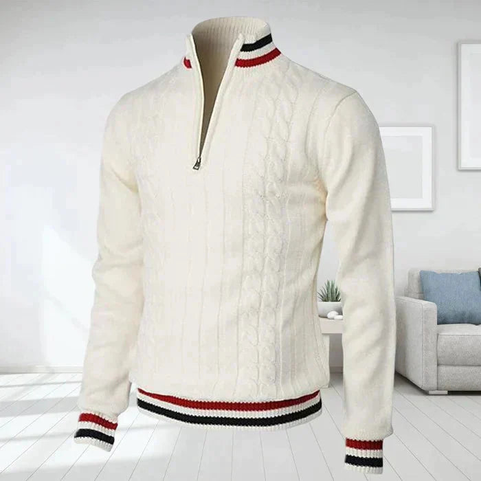 Herren Polo Pullover Warm V-Ausschnitt Reißverschluss - IdealeKleiden
