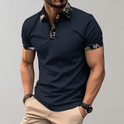 Herren Polo Shirt Blumenmuster Kurzarm