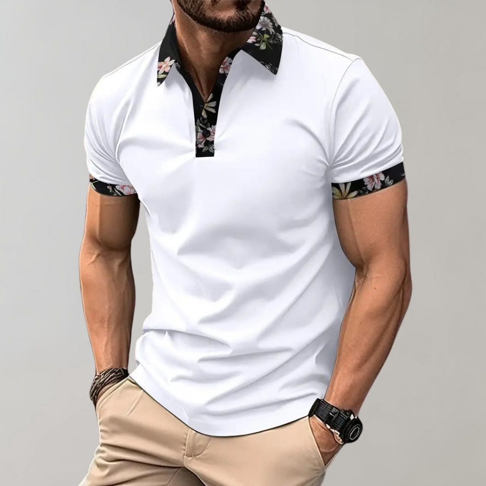 Herren Polo Shirt Blumenmuster Kurzarm